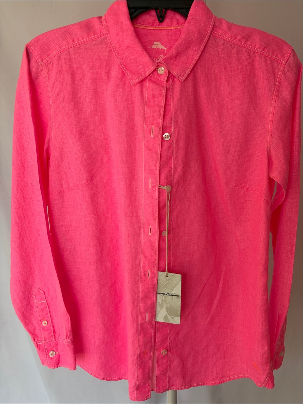 Tommy Bahama Women’s Hot Pink Linen Button-Down Blouse-XS